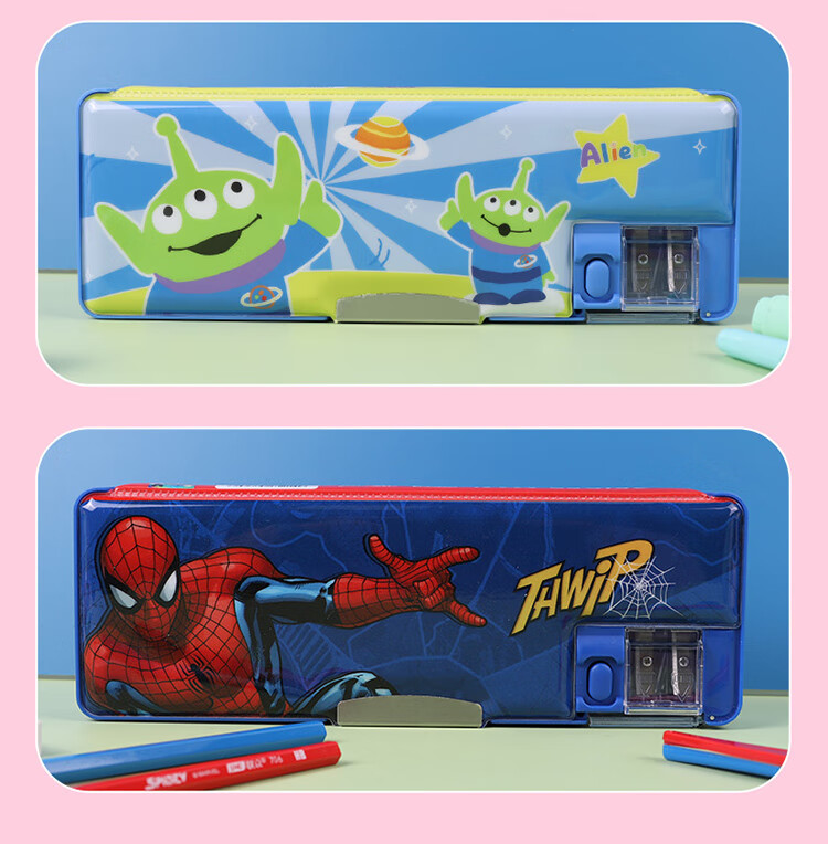 Disney Elementary School Stationery Box Multifunctional Plastic Pencil Case with Sharpener Children's Birthday Gift Double-Sided Large Capacity Pencil Box Elsa Princess Back-to-School Gift 8