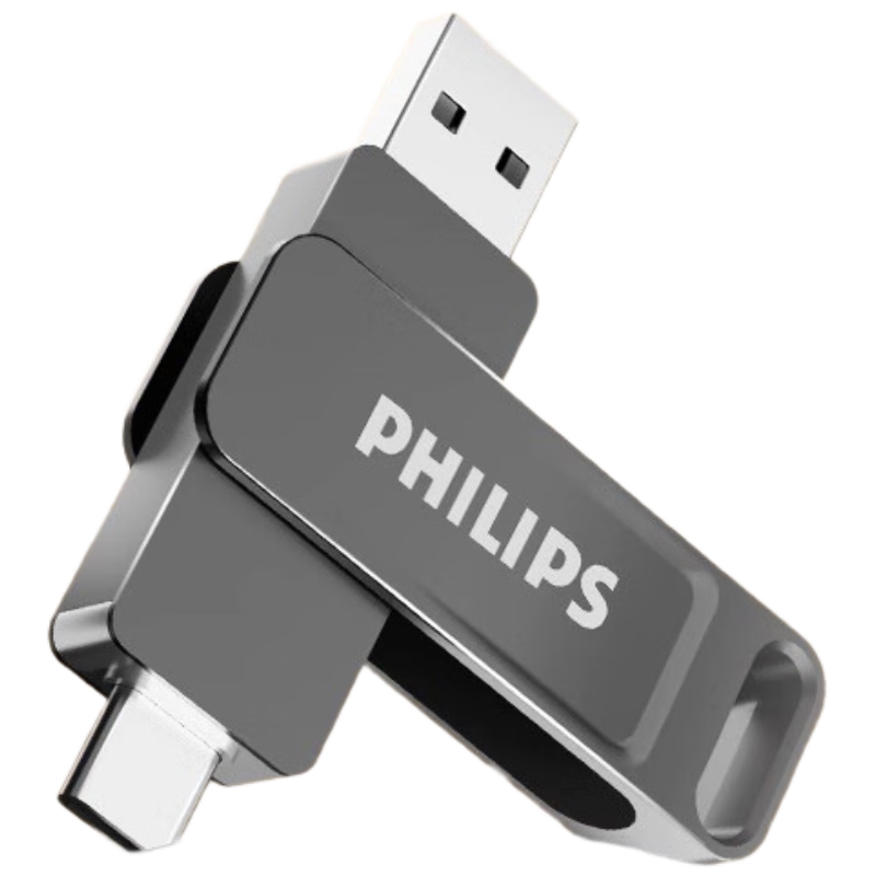 PHILIPS 128GB Type-C USB3.2 Dual Interface Phone Flash Drive, 61UT-F High-Speed Dual-Purpose Double-Headed Flash Drive, Compatible with Android, Apple, And Laptop Computers