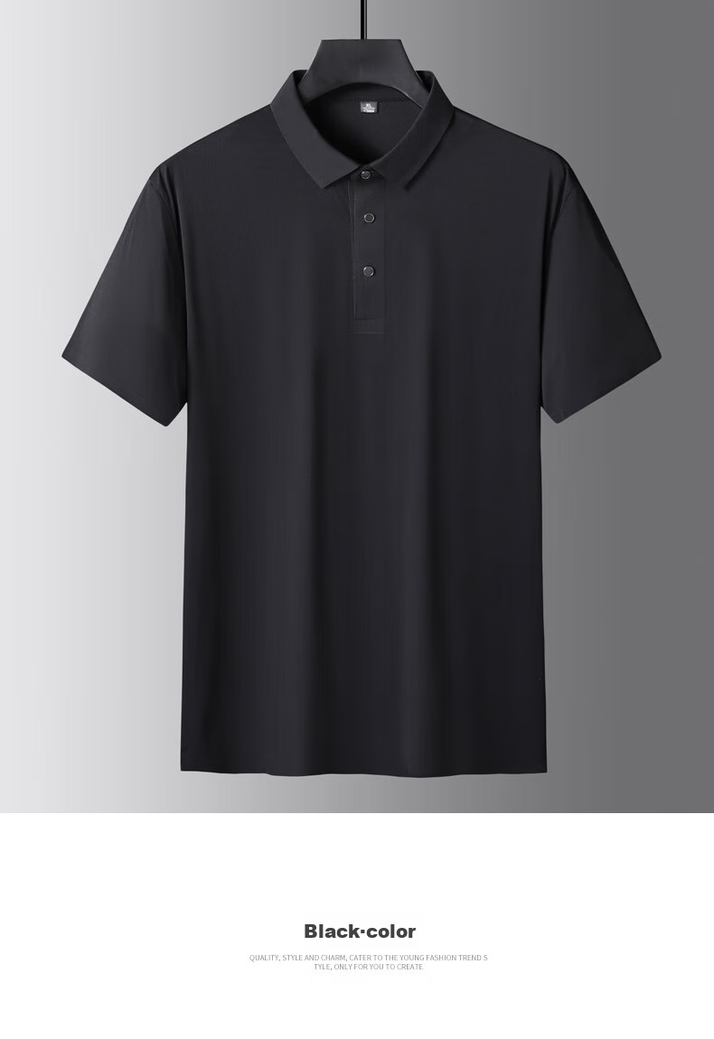 Ayoupang Large Size Men's High-End Business Polo Shirt, Premium Elastic Ice Silk Short-Sleeve Shirt for Men, Plus Size, Summer Wear 11