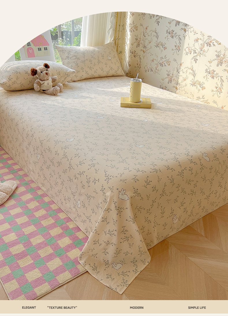 Hongdou A-Class Double-Layer Gauze Bed Sheet Three-Piece Set Thickened Double Quilt Cover Bedspread Home Naked Sleep Bed Cover 2.3*2.3m Morita 3