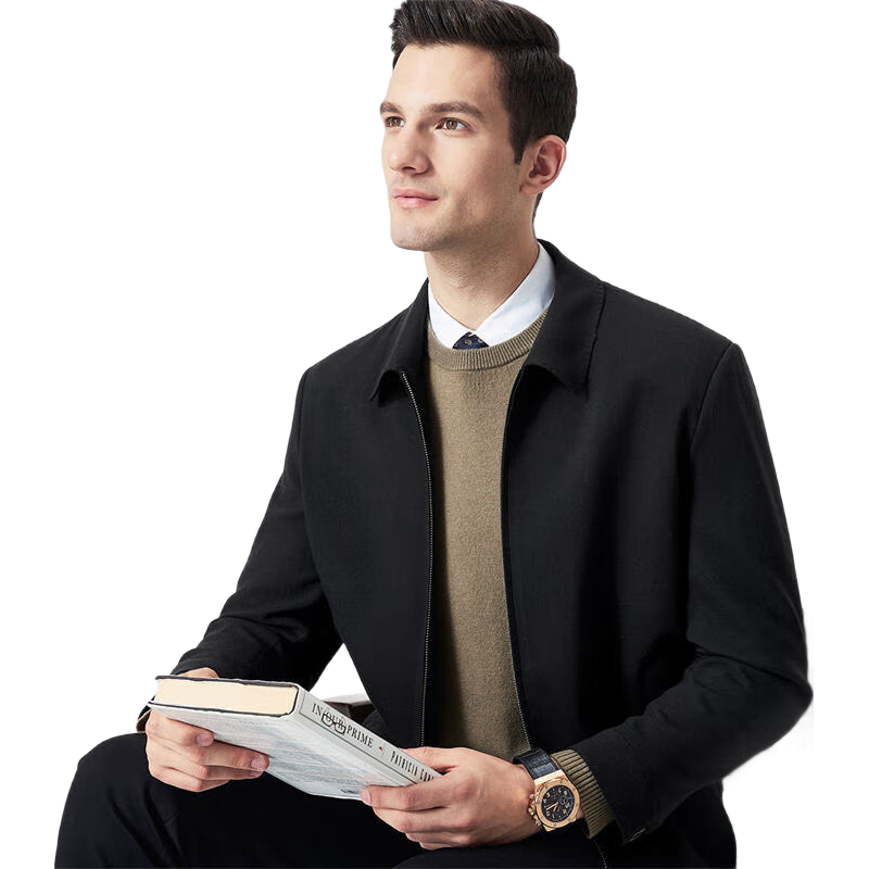 Shanshan [95% Wool Blend] Executive Jacket Men Spring Autumn Business Casual Commuter Lapel Zip-up Short Coat