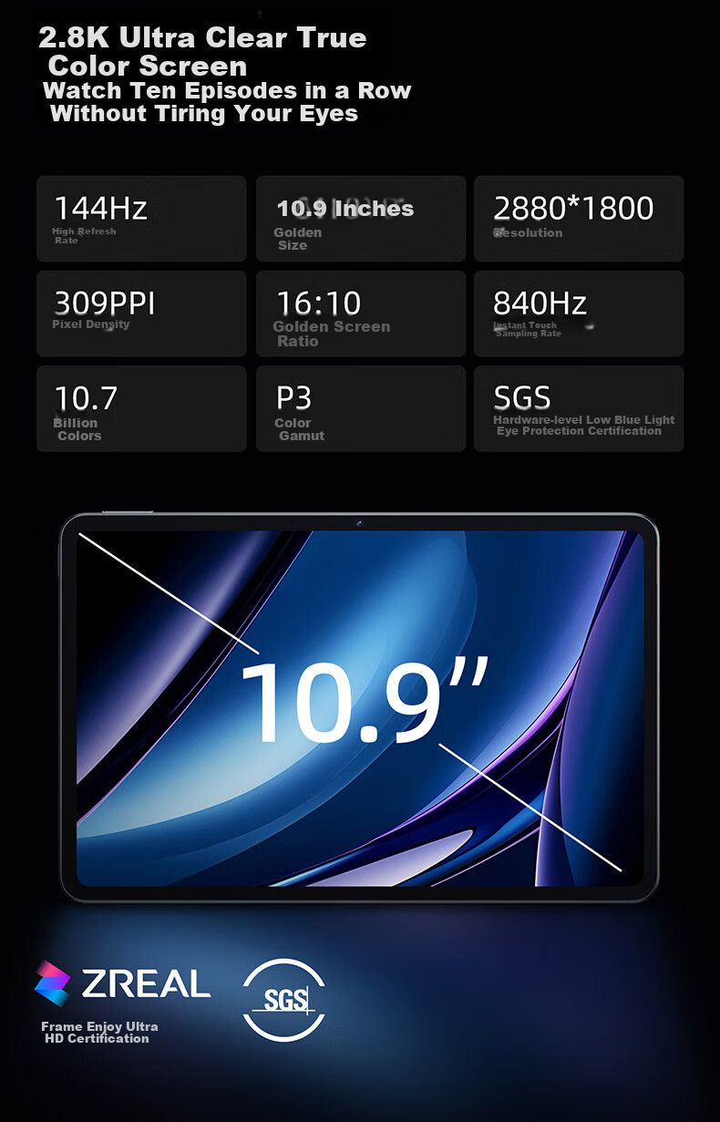 Nubia Tablet Pro, 10.9-Inch Tablet, Snapdragon 8 Gen3, 2.8K Ultra-Clear True Color Screen, 10000mAh Battery, 12GB RAM + 256GB Storage, Aurora Silver 8