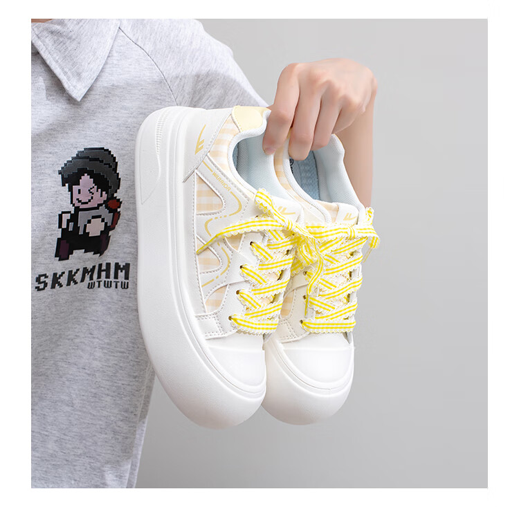 Warrior Women's Thick Sole Versatile Cute Shoes Spring Autumn Popular Casual Student Sports Sneakers, Beige Black, Size 38 10