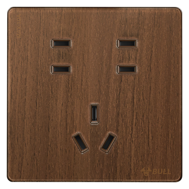 BULL Vintage Switch Socket Acrylic Ultra-thin Panel 10A Seven-hole Socket Panel G70Z323 Walnut Color