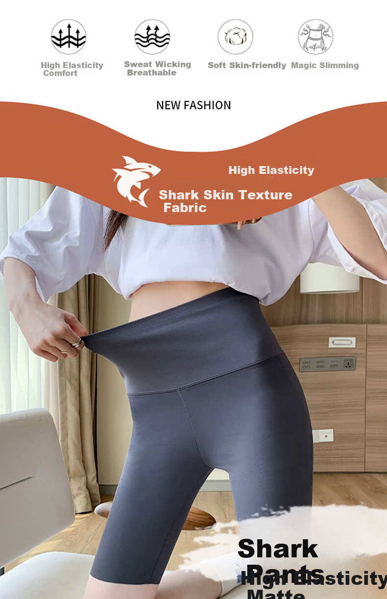 LangSha Shark Skin Five-Point Women's Outerwear Summer Thin Abdomen Control Hip Lift Yoga Cycling Seamless Safety Leggings 3