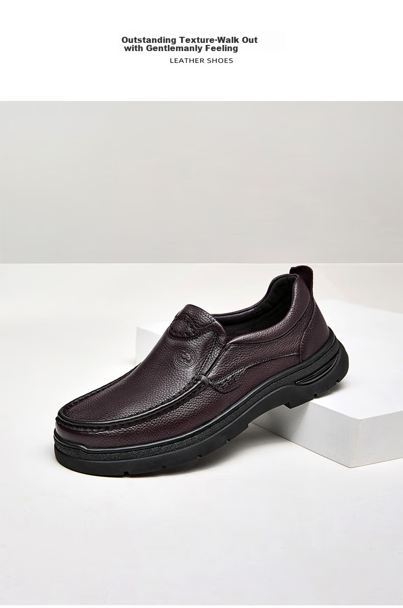 CAMEL Leather Shoes for Men, Soft Cowhide Business Casual Commuter Shoes, Comfortable Dad Shoes, P15A211016, Black, Size 41 6