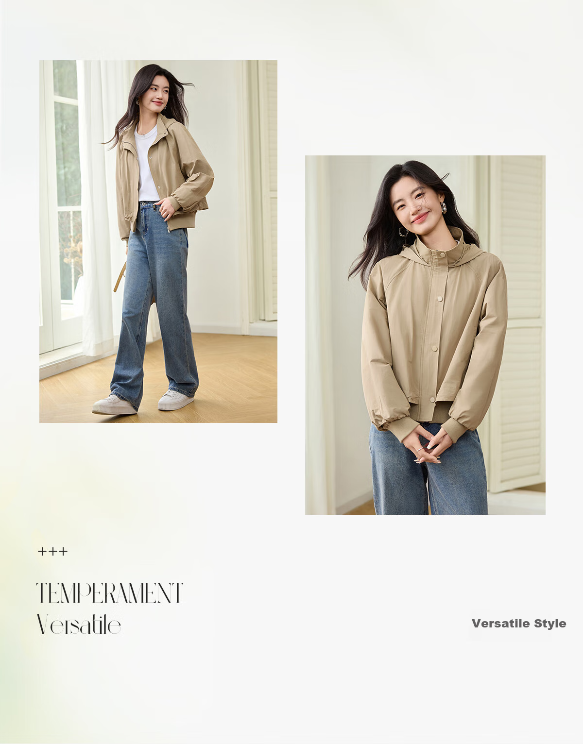 Taxiang Casual Jacket for Women, Spring And Autumn Workwear Style Hooded Faux Two-Piece Short Coat, Petite Cardigan Top for Women T51D022 4