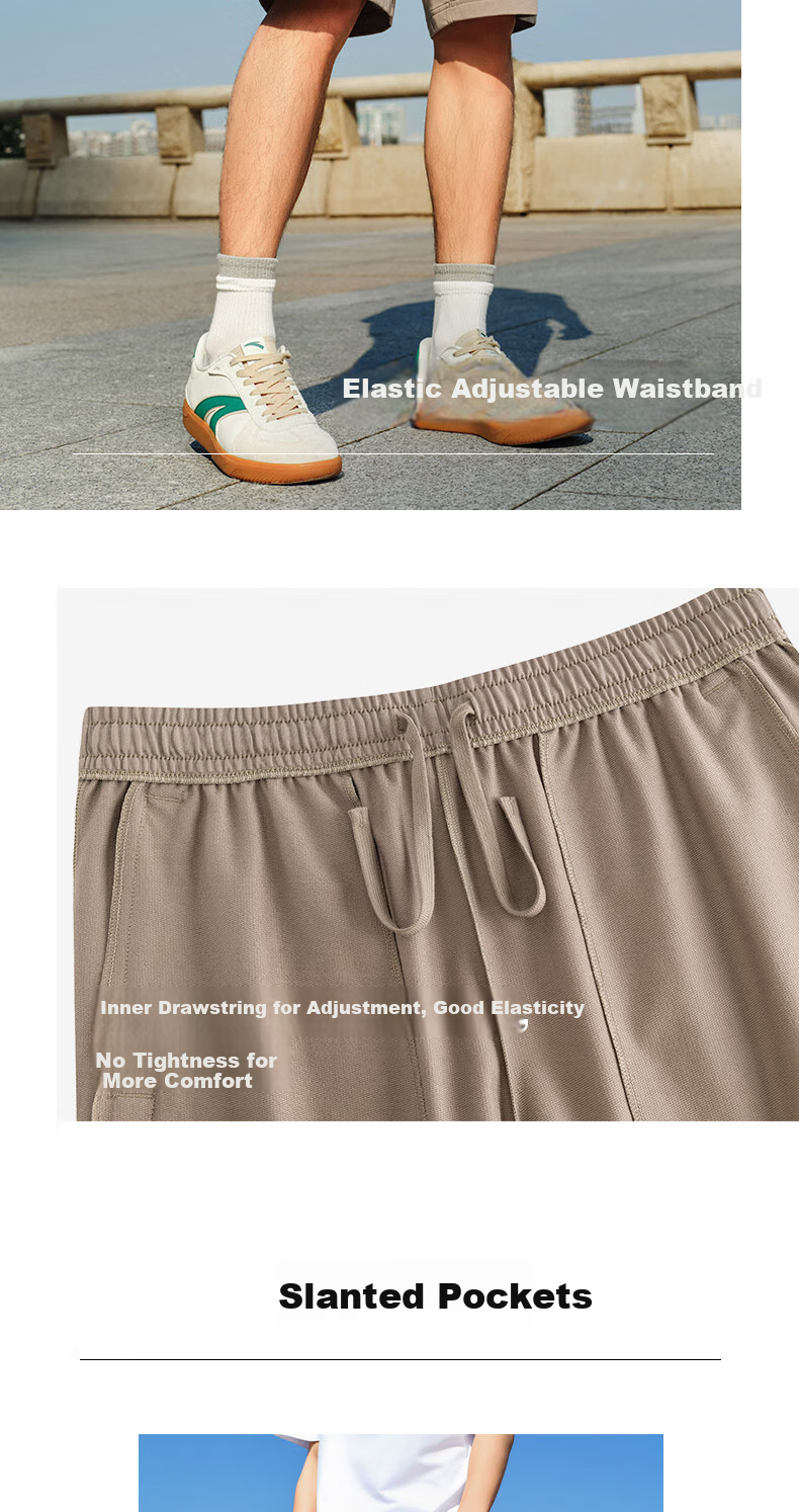 Anta Casual Shorts | Men's Summer Knitted Breathable Lightweight Quick-Dry Cotton Sports Five-Point Casual Pants 6