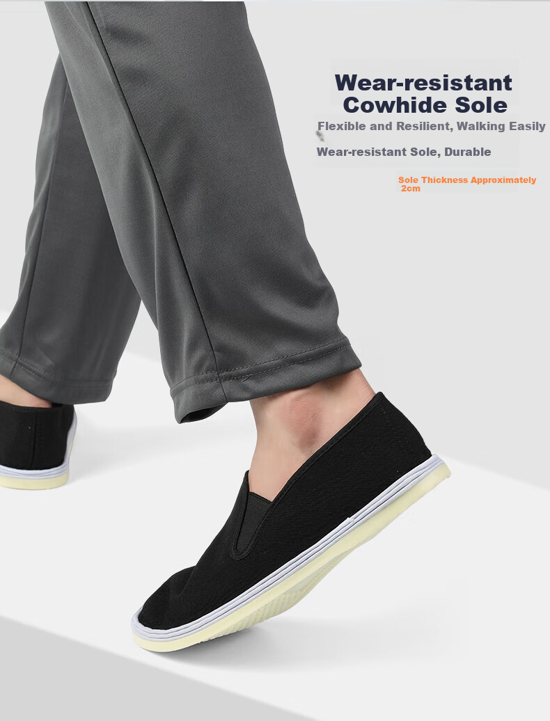 FOOTOPPO Men's Cloth Shoes with Traditional Beijing-Style Cowhide Soles, Slip-On Men's Breathable Soft-Soled Multi-Layered Shoes for Elderly 4