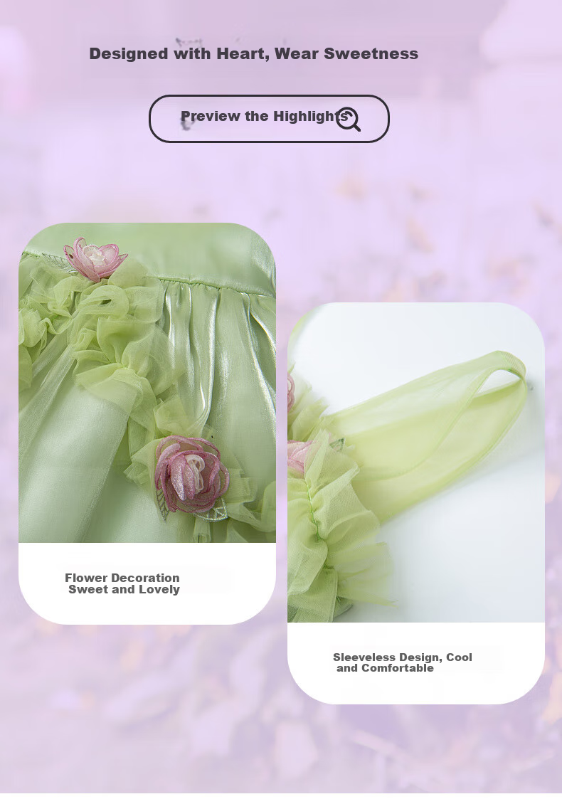 Follow Me Girls' Sleeveless Dress, Summer New Style Sweet Floral Princess Dress, Children's Formal Dress Tulle Skirt, Pink, Size 160 1