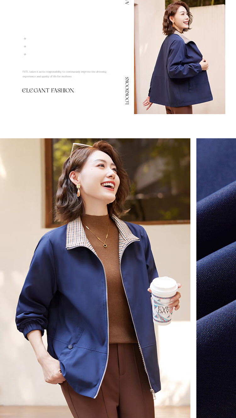 Pasite Casual Color-Block Lapel Trench Coat Jacket for Middle-Aged And Elderly Women, Comfortable Outerwear, Pink, 3XL 7