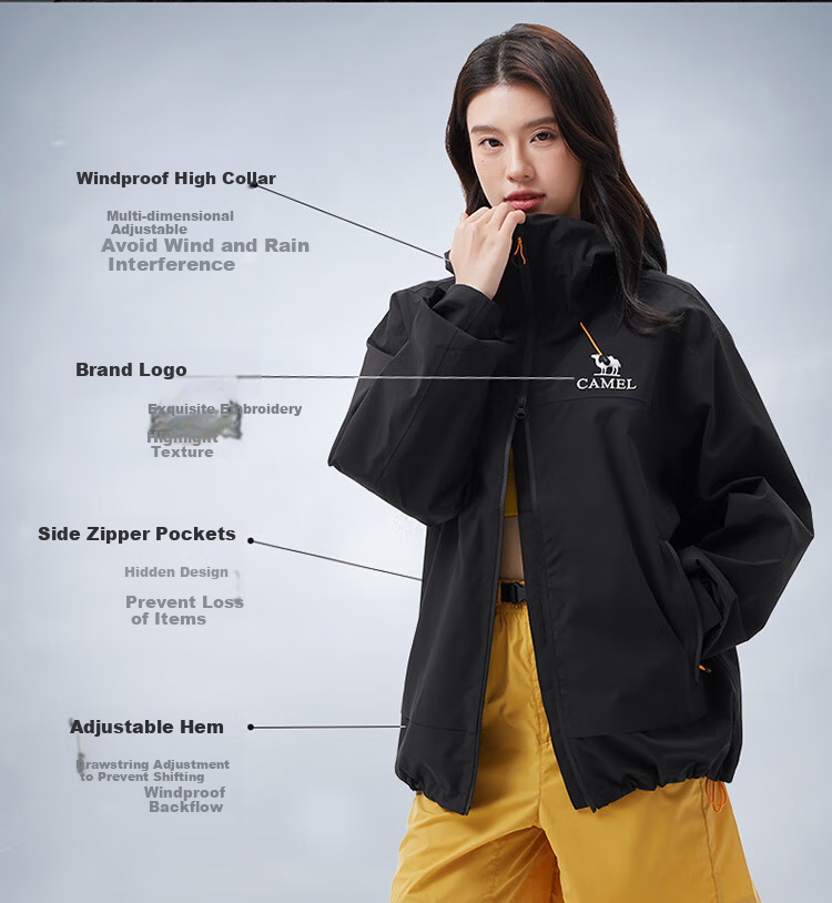 CAMEL Outdoor Hooded Loose-Fit Triple-Protection Casual Jacket, Short Coat, 3XL 5