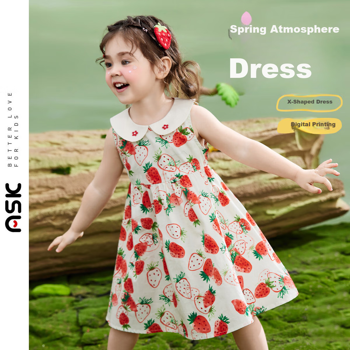 ASK JUNIOR Girls' Summer Dress, Princess Style with Peter Pan Collar, Vacation Children's Dress