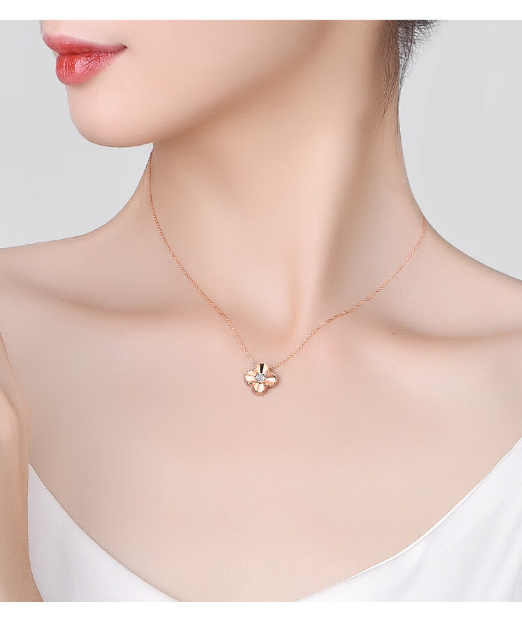 Aideyueding Diamond Double-Sided Four-Leaf Clover Necklace for Women, Rose Gold Light Luxury Collarbone Chain, Anniversary Birthday 520 Gift for Girlfriend 2