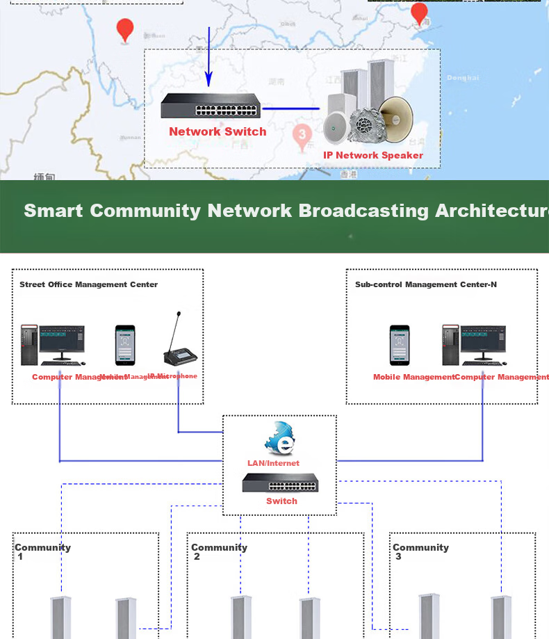 Lingque MS9010 Networked Sound Column Emergency Broadcast Speaker, Village-Wide IP Sound Column Cloud Broadcasting System, IP Broadcasting Digital Campus Broadcasting System, 120W 4