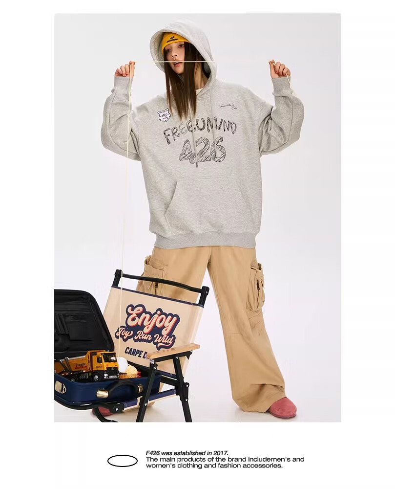 F426 [Zhao Lusi Style] National Trend Brand Autumn Couple's American Loose Graffiti Hoodie Yellow L 7