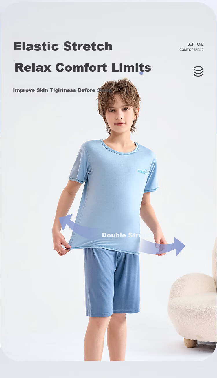 LangSha Children's Pajamas for Boys, Summer Thin Breathable Short-Sleeve Sleepwear Set Suitable for Older Kids, Green, Size 120 3