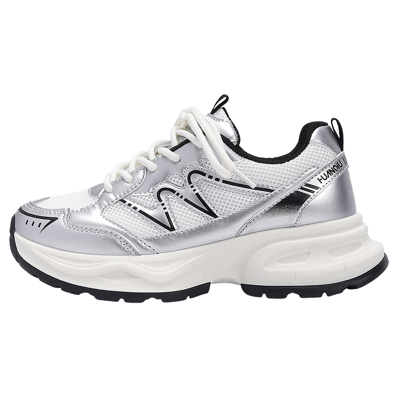 Global Dad Shoes Women's 2025 Autumn New Student Casual Thick Sole Versatile Shock Absorption Solid Color Sneakers