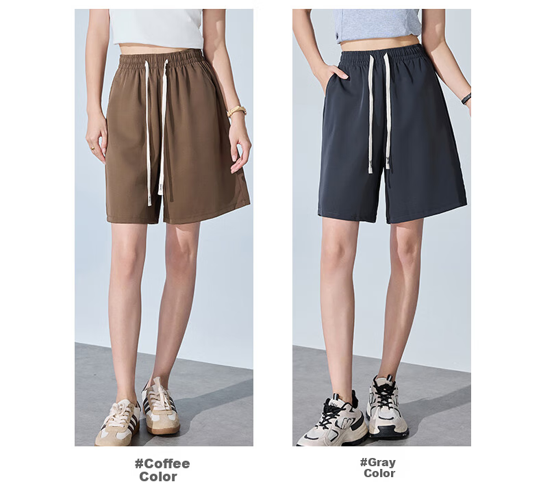 XUEXIMAN Women's Summer Thin Loose Wide-Leg Five-Point Suit Shorts High-Waist A-Line Slim Casual Pants 8