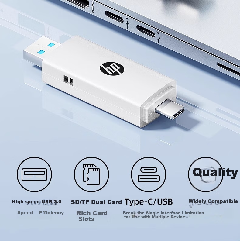 HP CT112C USB2.0 Card Reader, SD/TF Dual-Read, Type-C USB Dual Interface, Multifunctional All-In Card Reader for Computers, Smartphones, And IPad 3