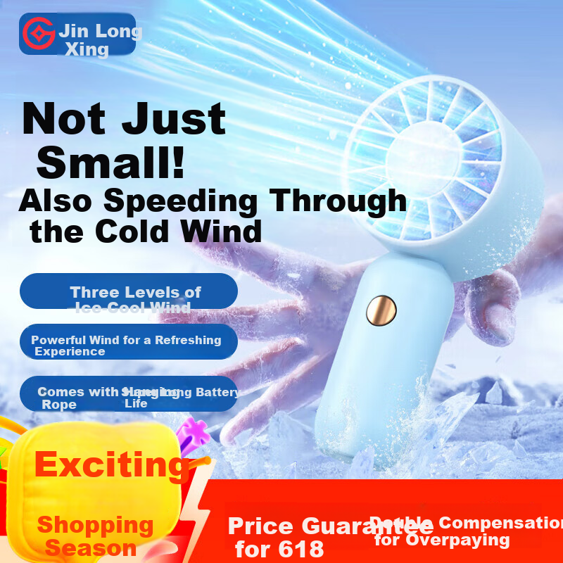 Jinlongxing [Turbo Wind Concentration] Handheld Mini Portable Fan with Long Battery Life, Quiet Operation, Lanyard, And Compact Desktop Design - Blue