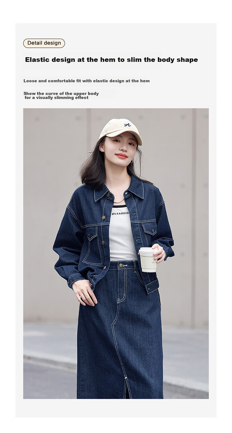 Dme Elastic Waist Denim Jacket with Small Lapel, Simple And Versatile Women's Short Denim Coat, Denim Blue, XL 6