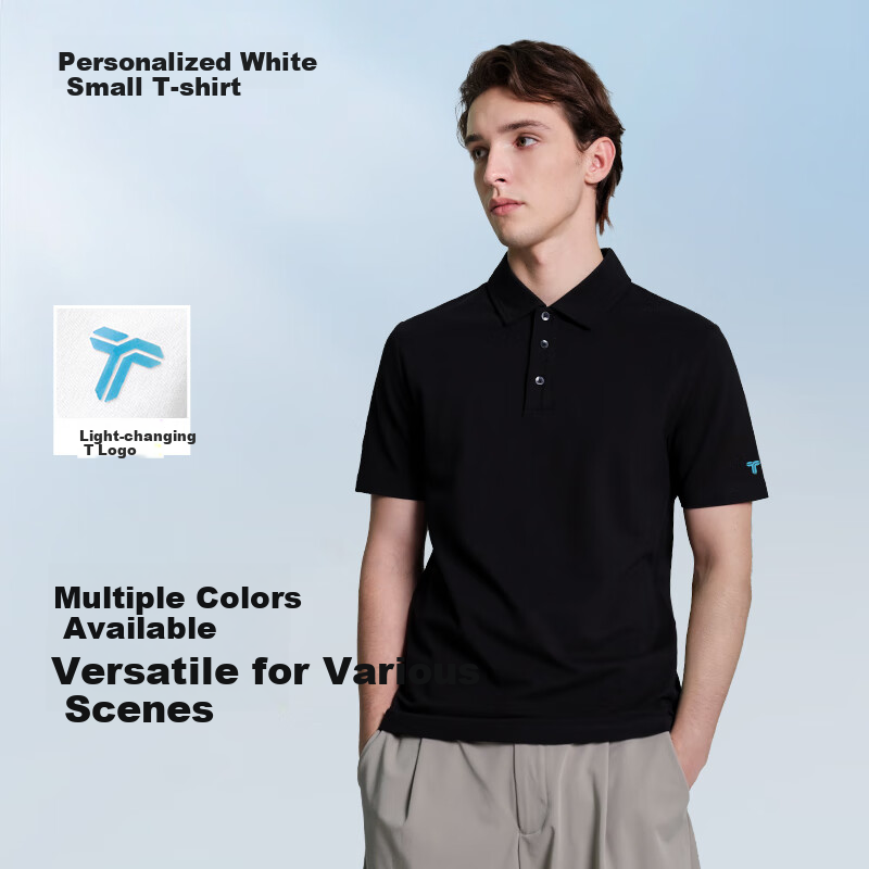 MuzhibaixiaoT Comfortable Short-Sleeve Polo Shirt for Men, Spring/summer 2026, Breathable Business Casual Collared White Xiaomai, Ink Black, L