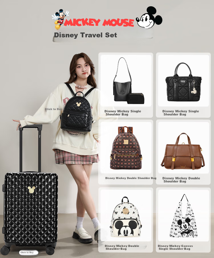 Disney Handbag, Women's Bag, Student Travel Backpack, Cute Mickey Mouse Backpack, Large Capacity Backpack, Lightweight Travel Backpack for Wome 1