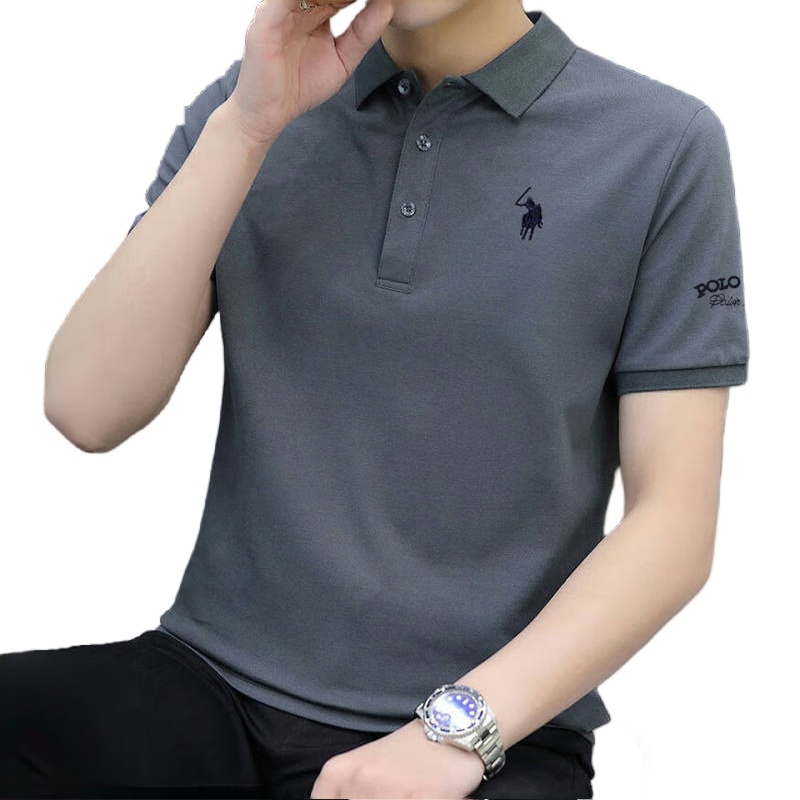 ROMON Men's Polo Shirt, 2026 Upgraded New Thin Pure Cotton Short-Sleeve T-Shirt Top, Business Embroidered Short Sleeve, Blue, L