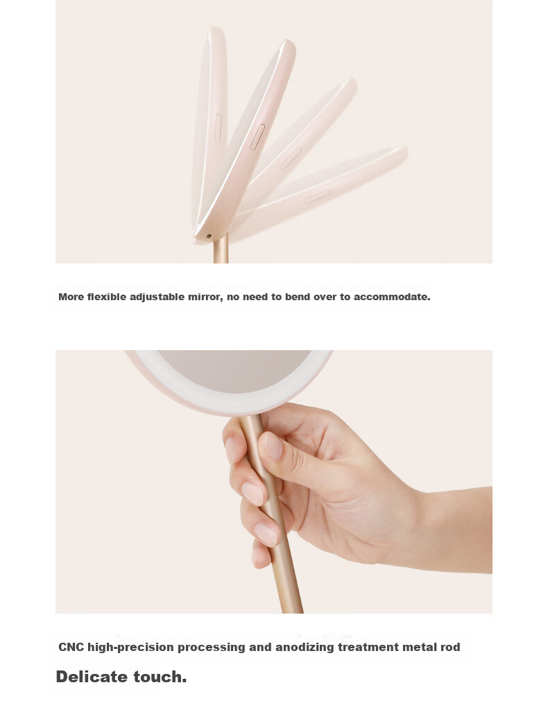 MUID Foldable Portable Makeup Mirror with LED Light, Rechargeable, Desktop Magnetic Detachable Storage, Stepless Dimming Beauty Mirror 9