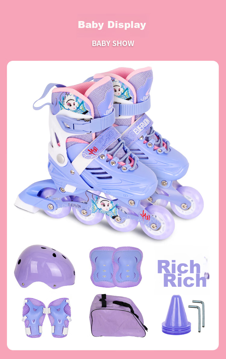 EVERVON Roller Skates for Children, Inline Skates with Full Lighting, Model 388, Includes Free Helmet And Protective Gear, Purple, Size M (Suitable for Ages 6-12) 8