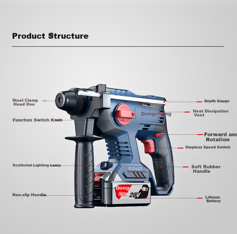 Dongcheng Industrial-Grade Brushless Cordless Rotary Hammer WZC22DT, Impact Drill, Electric Hammer, Electric Pick, Electric Drill, Three-In Power Tool 14