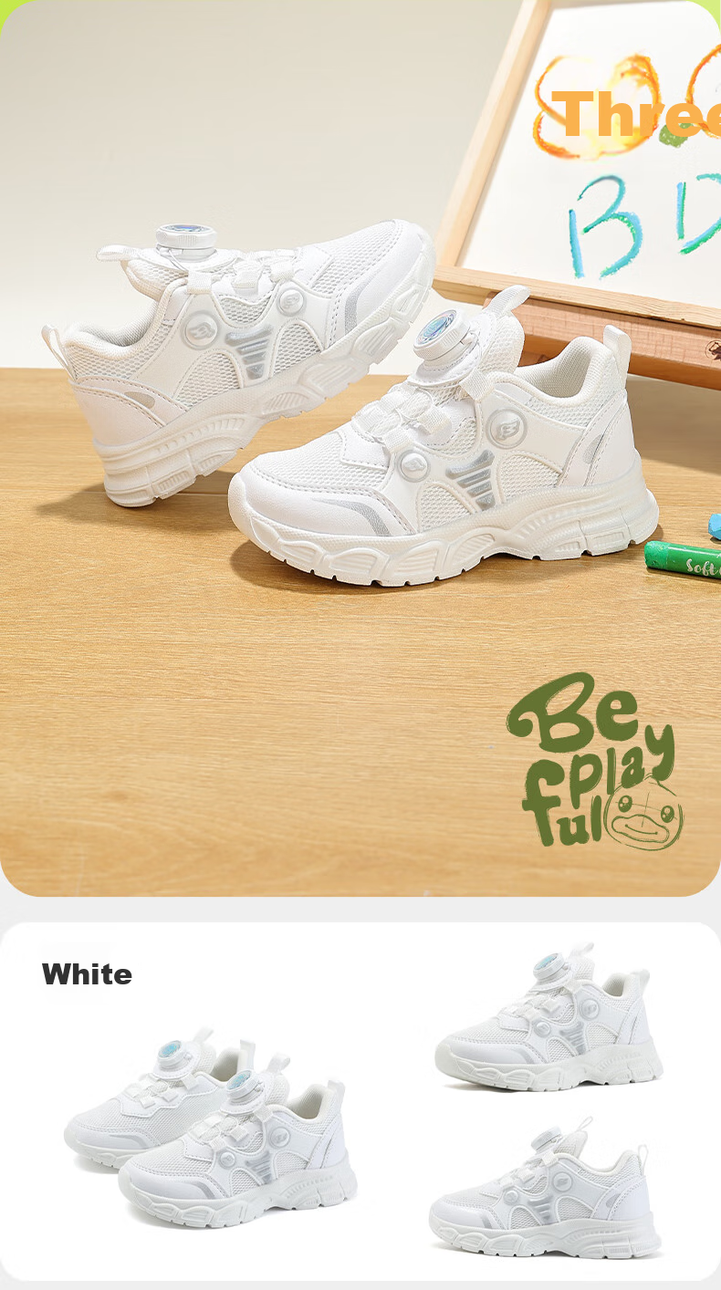 B.Duck Children's Sneakers for Boys And Girls, Sports Shoes for Students, White Casual Shoes for Kids, Versatile Running Shoes for School, 6963 White And Pink, Size 30 4