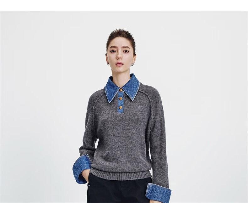 Navigare Italian Small Sailboat 25th Anniversary New Knitwear Women Loose Sweater Denim Patchwork Wool Sweater 2334015502 8