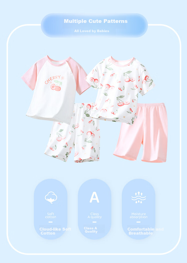 DEESHA Kids Children's Pajamas Girls Homewear Set Short Sleeve Shorts Air Conditioning Suit for Older and Younger Children 4