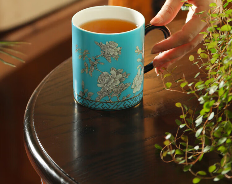 Auratic Guoci Lady Porcelain Ink Peony Chinese Style Ceramic Tea Cup Mug 350ml 1
