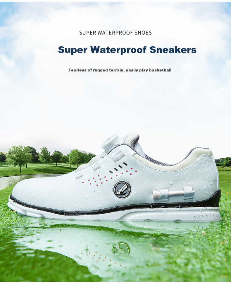 PGM Golf Shoes for Men, Comfortable Shock-Absorbing Sports Sneakers with Rotary Buckle Straps, Waterproof And Non-Slip, Size 42 5