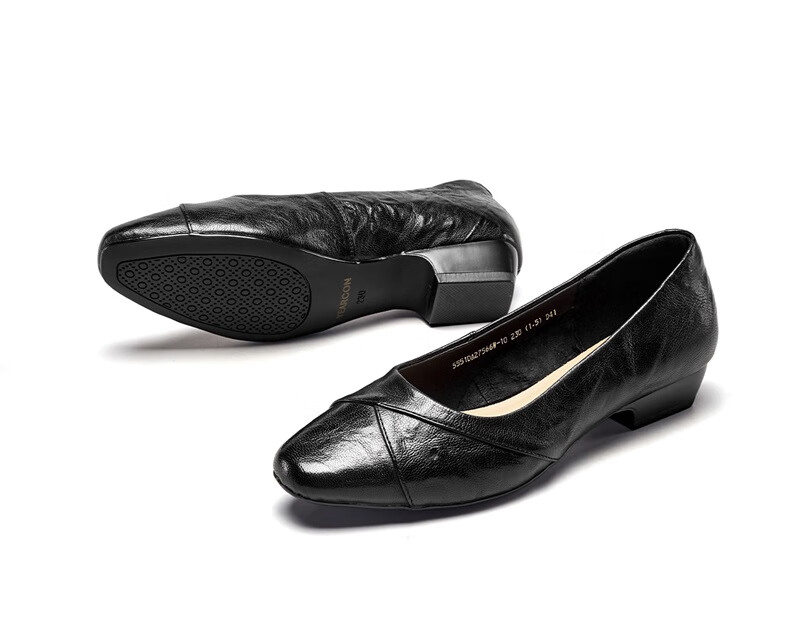 Eierkang Low-Cut Single Shoes Comfortable Women's Commuting Work Shoes Mom Leather Shoes 27566W Black 39 19