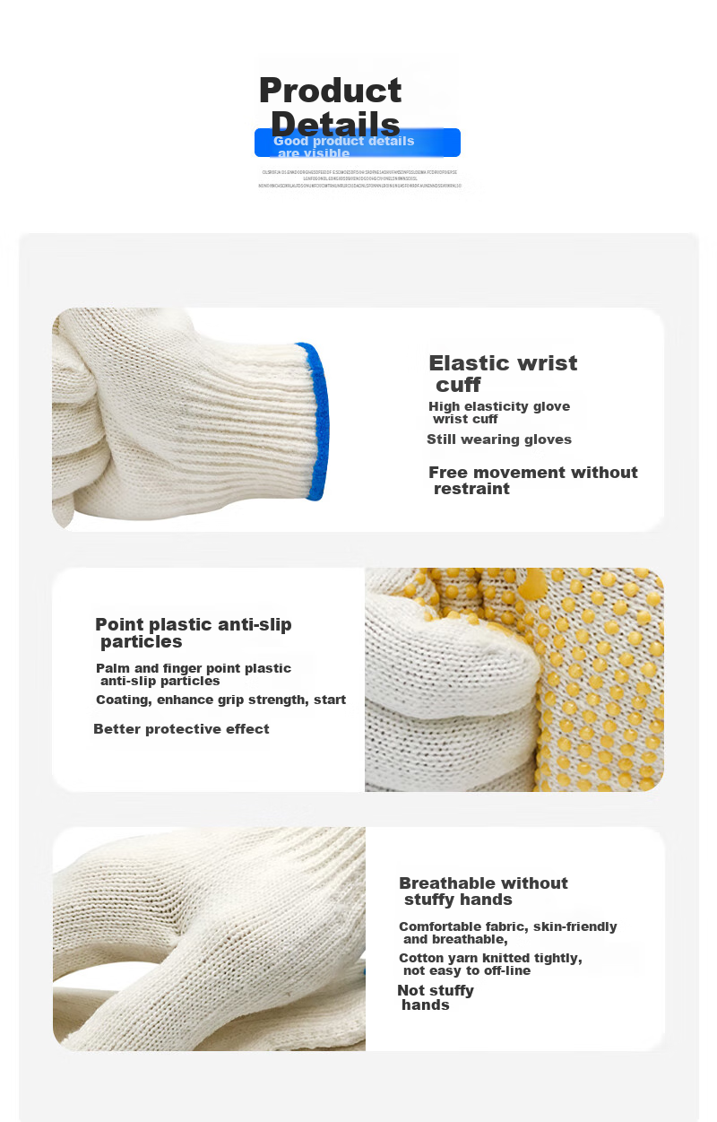 Teweiqiang Cotton Work Gloves, 30 Pairs/pack, 800 Red Edge, Thickened, Non-Slip, Wear-Resistant, Industrial White Cotton Yar 7