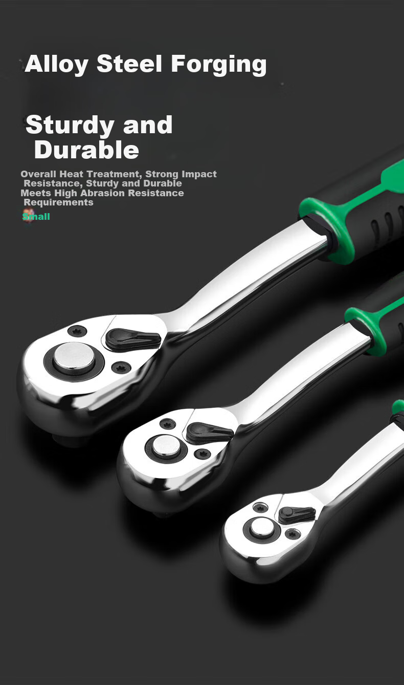 Baolian Quick Socket Ratchet Wrench, Large Medium Small Double-Sided Universal Auto Repair Tool, Industrial Grade 72-Tooth Household Wrench 7