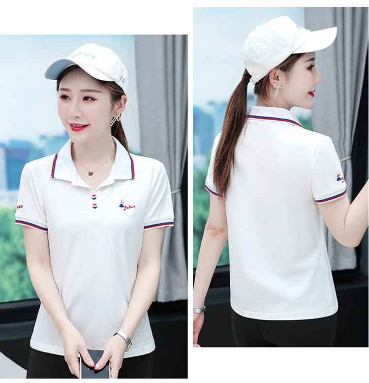 Woodpecker Women's Pure Cotton Short Sleeve T-Shirt Summer Printed Slim Fit Shoulder Polo Shirt Red XL 13