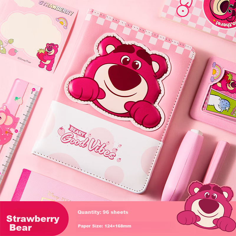 Disney Stationery Notebook, Journal for Students, High-Quality Planner, Thick Notebook, Shaped Book, Diary, Strawberry Bear Desig
