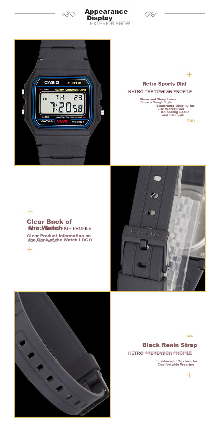 Casio Watch, Men's Retro Small Square Sports Waterproof Student Watch, F91W Series W-218H 3