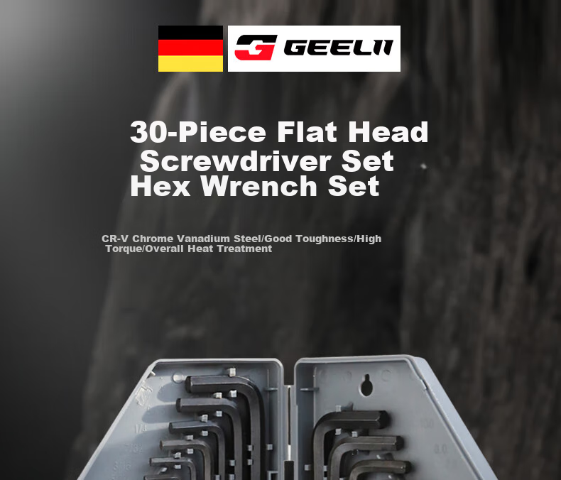 GeeLii Hex Key Set, Metric And Imperial Flat Head Screwdriver Set, 30 Pieces, 55051 1