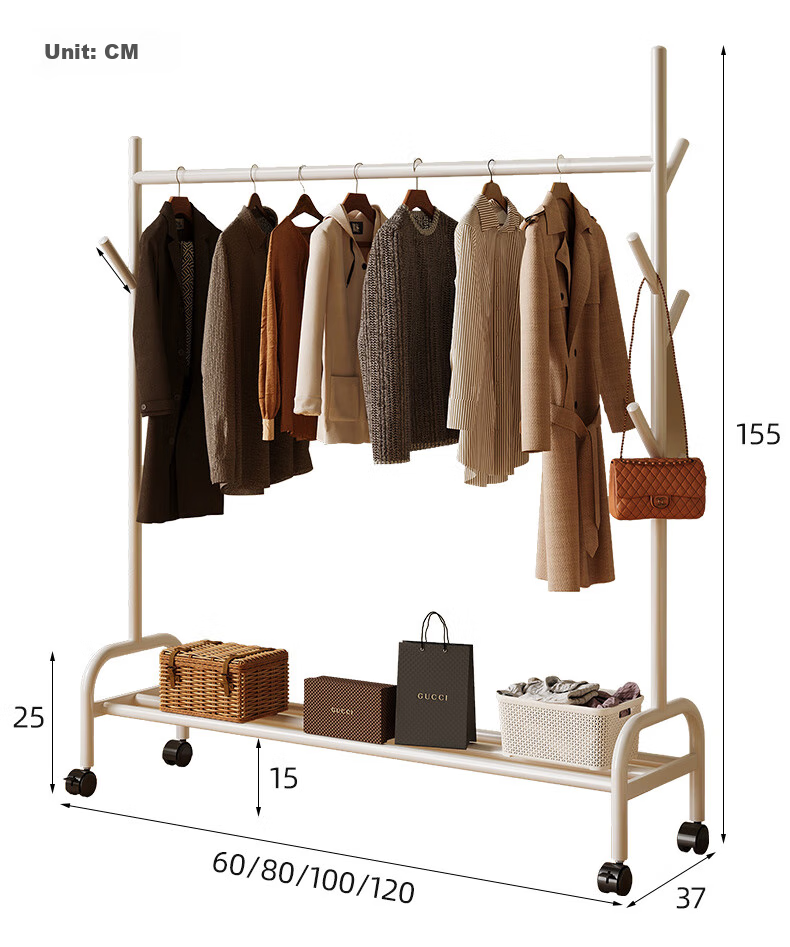 Shanshanmuyi Floor-Standing Coat Rack, Bedroom Clothes Hanger, Movable Drying Rack, Balcony Clothes Drying Rack, Storage Shelf 12