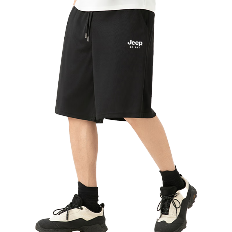 JEEP SPIRIT Men's Summer Quick-Dry Lightweight Breathable Ice Silk Mesh Shorts Black 5XL