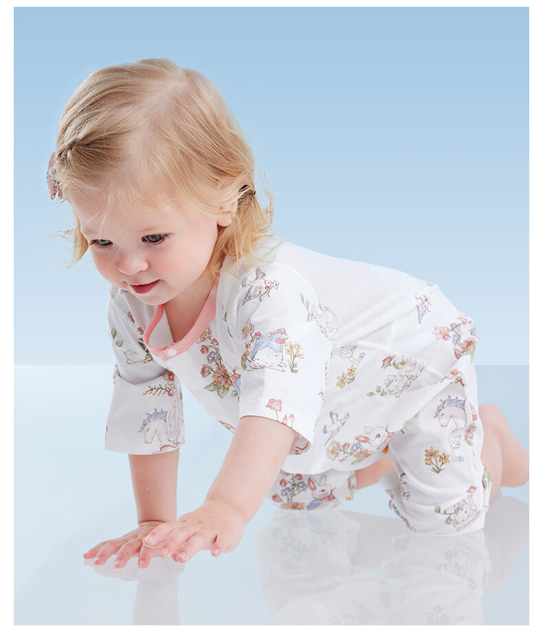 Beitaisi Baby Clothes, Summer Breathable Thin Mesh, Infant Romper, Three-Quarter Sleeve, Pure Cotton Class A Air Conditioning Wear 18
