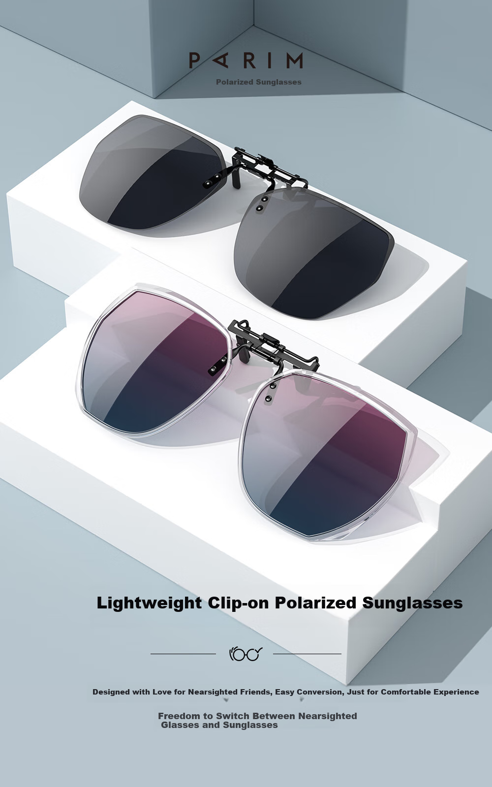 PARIM Myopia Glasses Frame, Sunglasses Clip-On for Women, Driving-Specific, Ultra-Light, Flip-Up Polarized Sunglasses for Men, UV Protectio 1