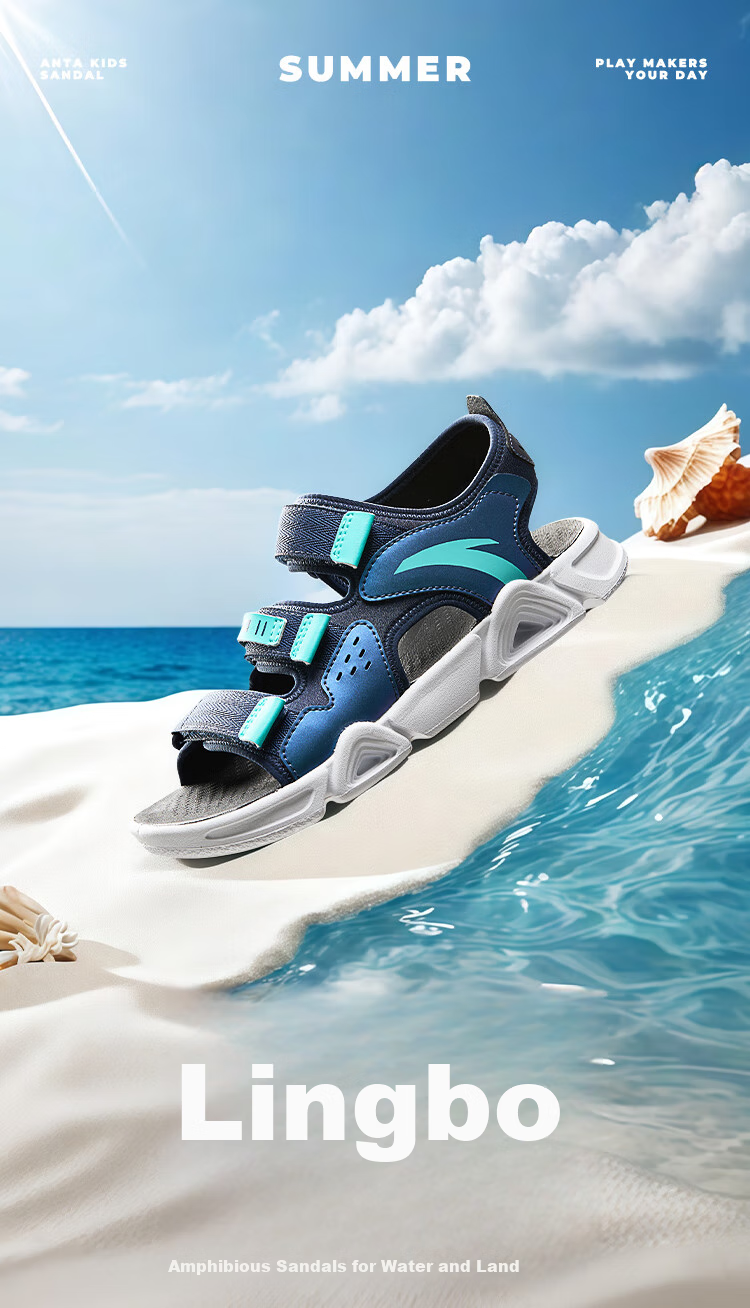 Anta Kids Sports Sandals Girls Big Kids Summer Breathable Velcro Open Toe Beach Shoes A22326962J 11