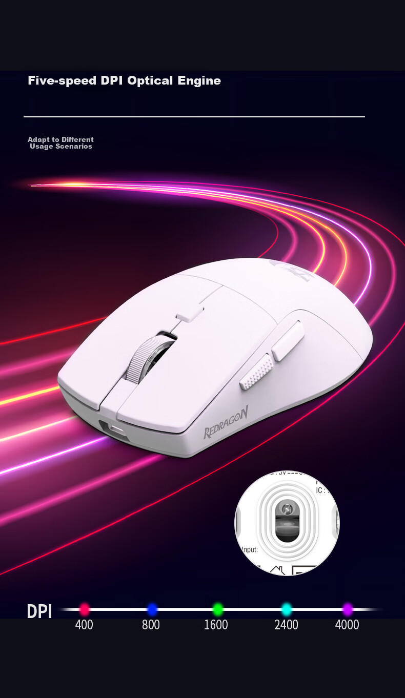 REDRAGON G69 Gaming Mouse, Comfortable for Hand, Wireless Mouse, E-Sports Mouse, Office Mouse, New Year Gift, Tri-Mode, White 4